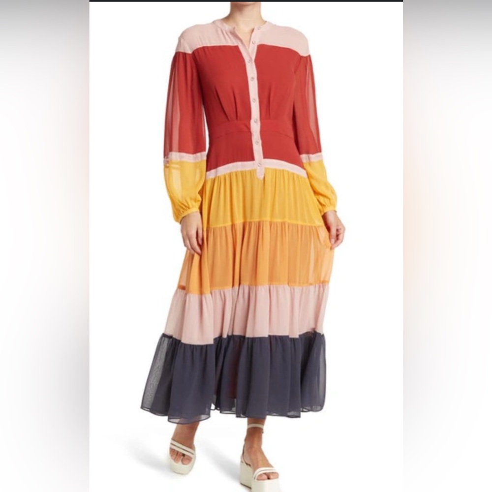 Joie Silk Boho Color block Red, Blue, Yellow Maxi Small Dress
